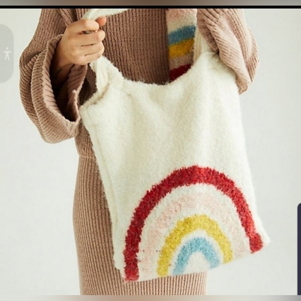🌈 Free People Rainbow Carry On Fuzzy Scarf & Tote Bag Set – Excellent Condition - Picture 3 of 7